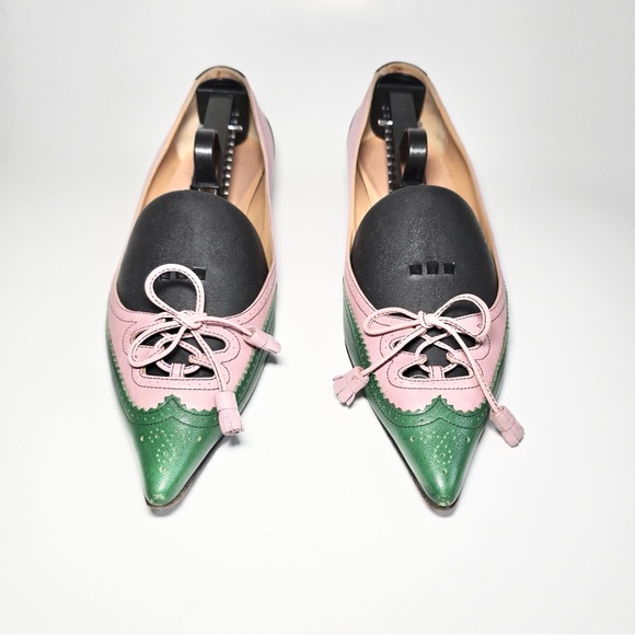 Hermès Tri-Color Pink, Green and Black Tassel Bow flats Sz 40 - Picture 2 of 13